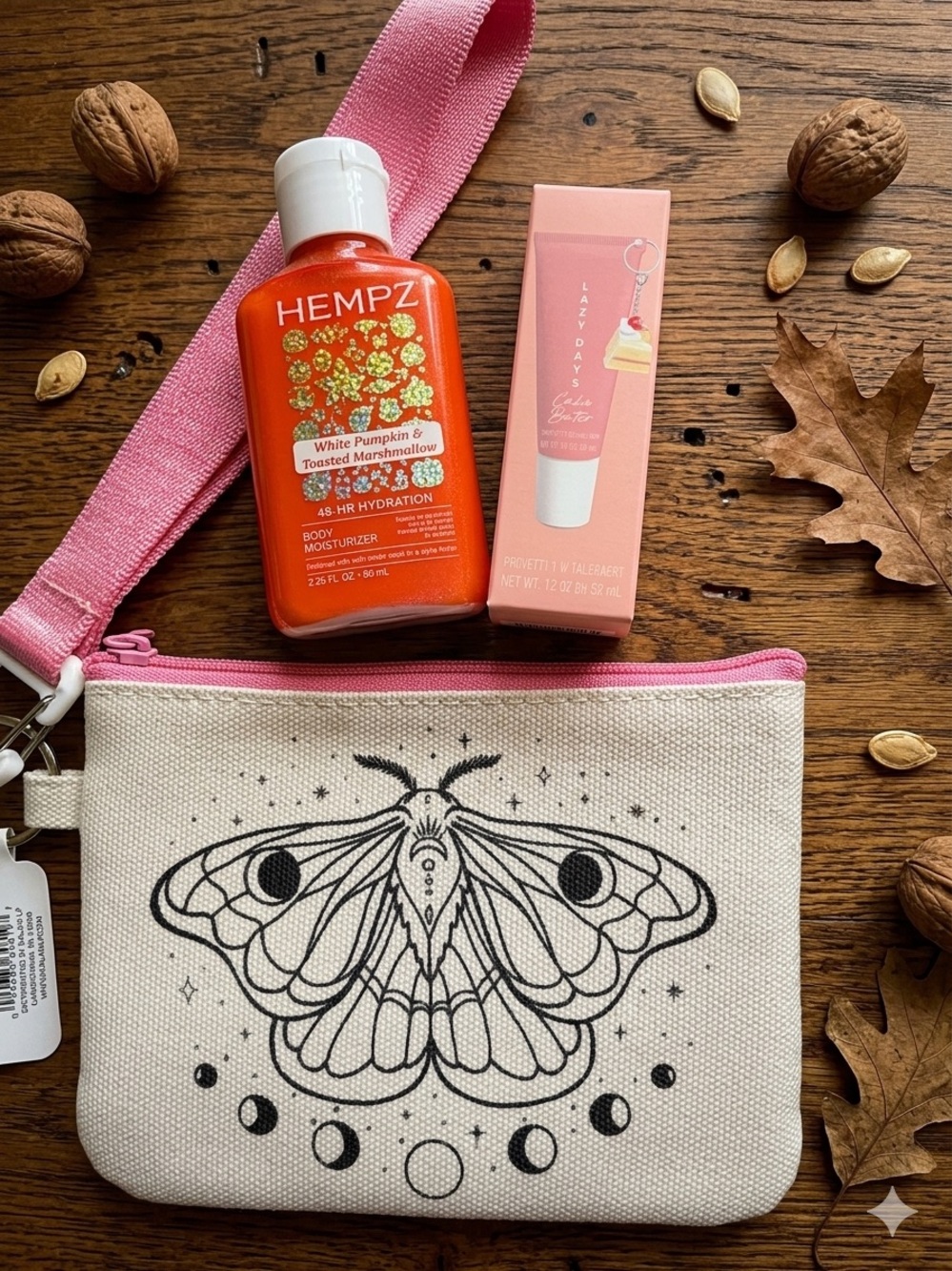 Hempz Pumpkin & Toasted Marshmallow lotion, lip gloss & coin purse w/wristlet